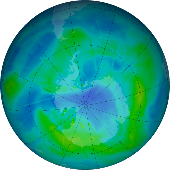Antarctic ozone map for 11 March 2010